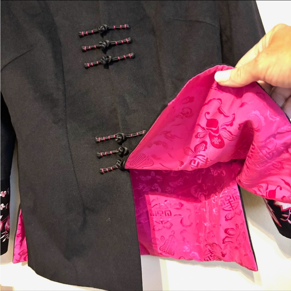 Vintage Asian Floral Embroidered Cashmere Silk Mandarin Jacket Frog Clotures - Picture 7 of 11